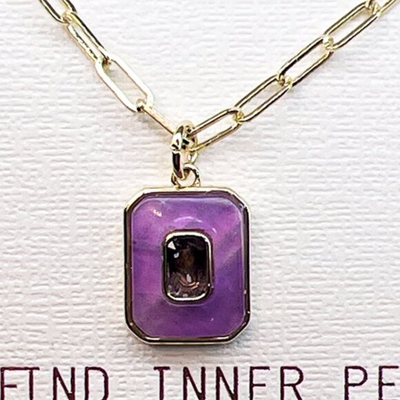 Leith NORDSTROM’S- CZ [ Purple ] Inlay Stone Necklace - Picture 3 of 6